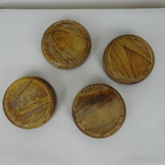 4 Vintage Teak Wood Salad Bowls 6" Diameter Round - Picture 6 of 11